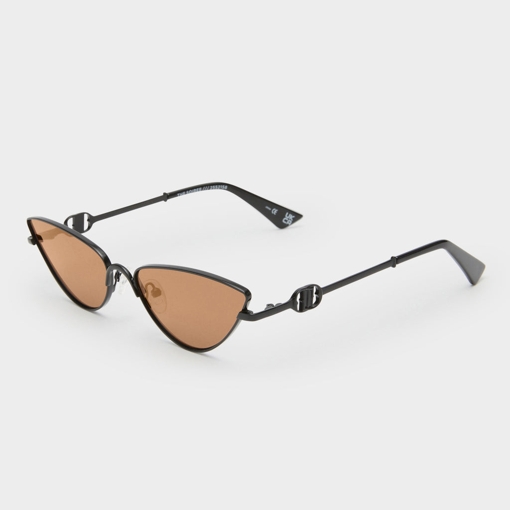 The Soiree Satin Black Female Cat-Eye Sunglasses | Le Specs display picture 1