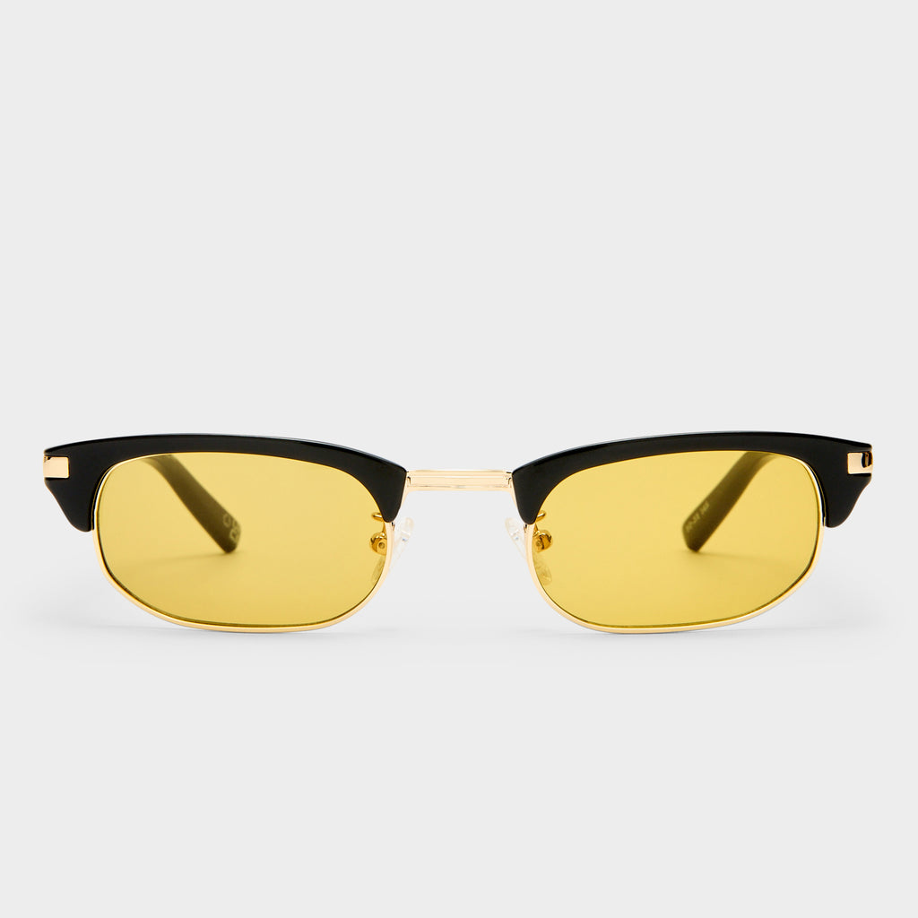pisalon サングラス　メガネ　黒 × 黄　アメカジ　ケース付き　正規品 Nightingale Black Uni-Sex D-Frame Sunglasses | Le Specs
