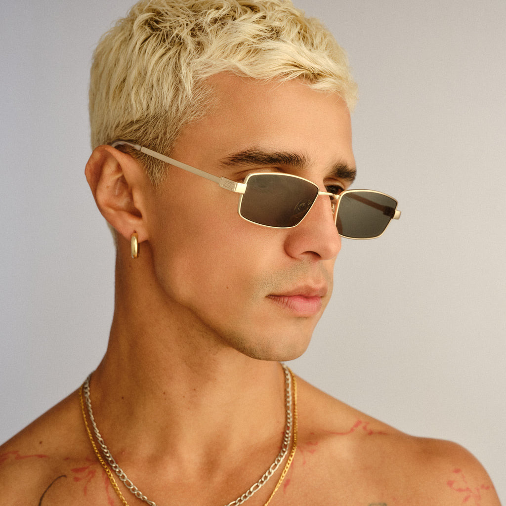 Bizarro Bright Gold Clear Uni-Sex Rectangle Sunglasses | Le