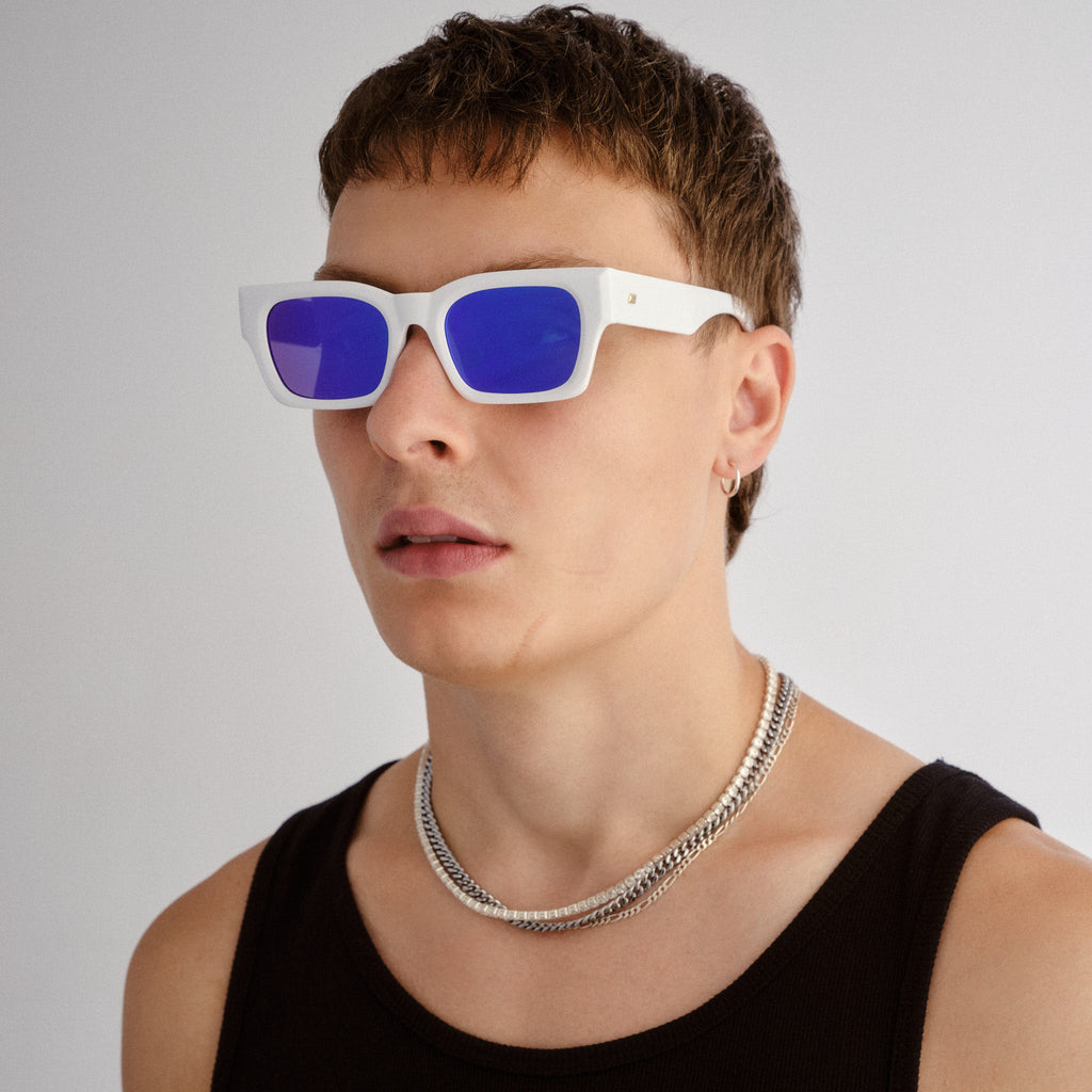 Shmood White Uni-Sex Rectangle Sunglasses | Le Specs