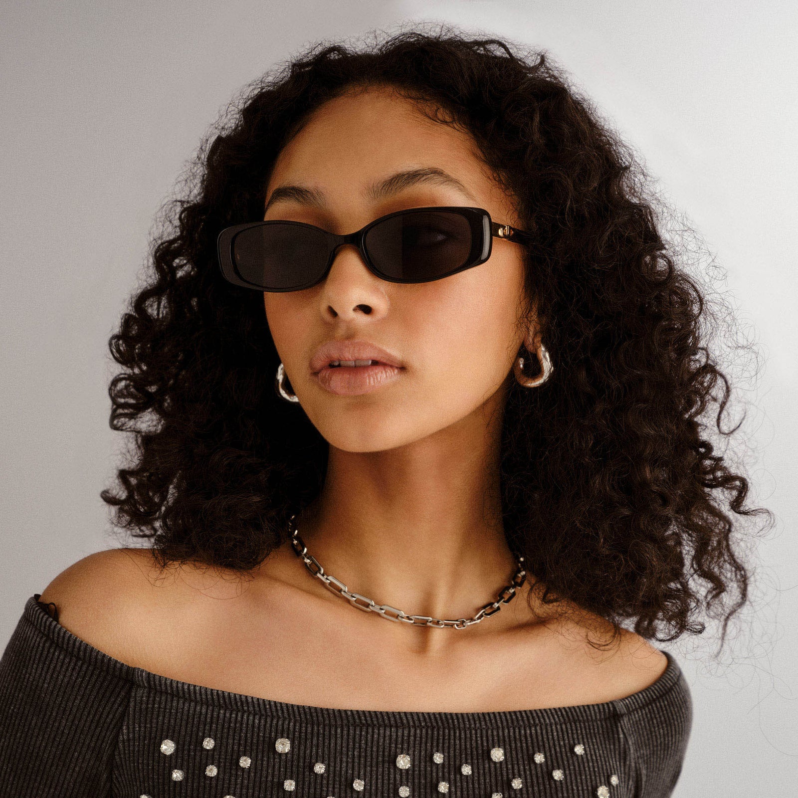 Lil Starlight Black Uni-Sex Rectangle Sunglasses | Le Specs