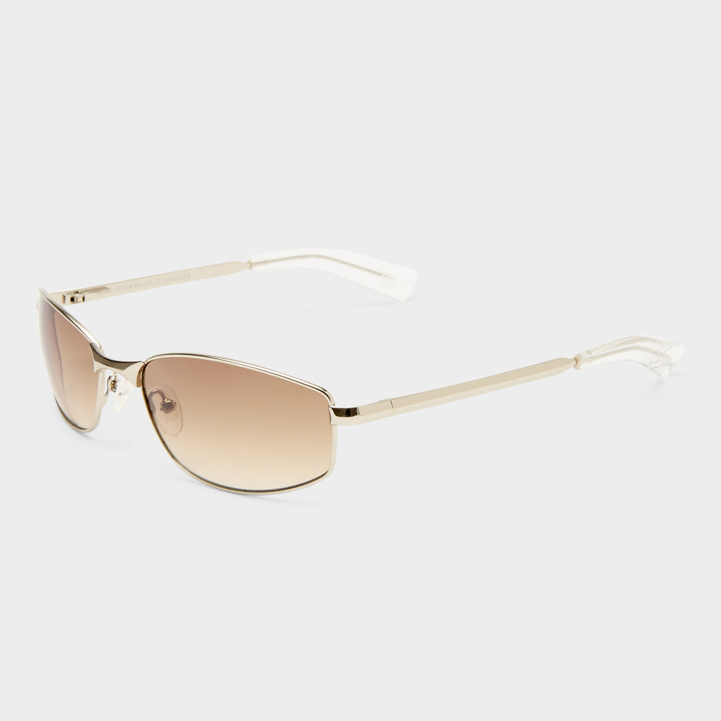 NEW Le Specs Star Beam Sunglasses in Silver + Brown Gradient Star Beam Silver Uni-Sex Wrap Sunglasses | Le Specs main image 2