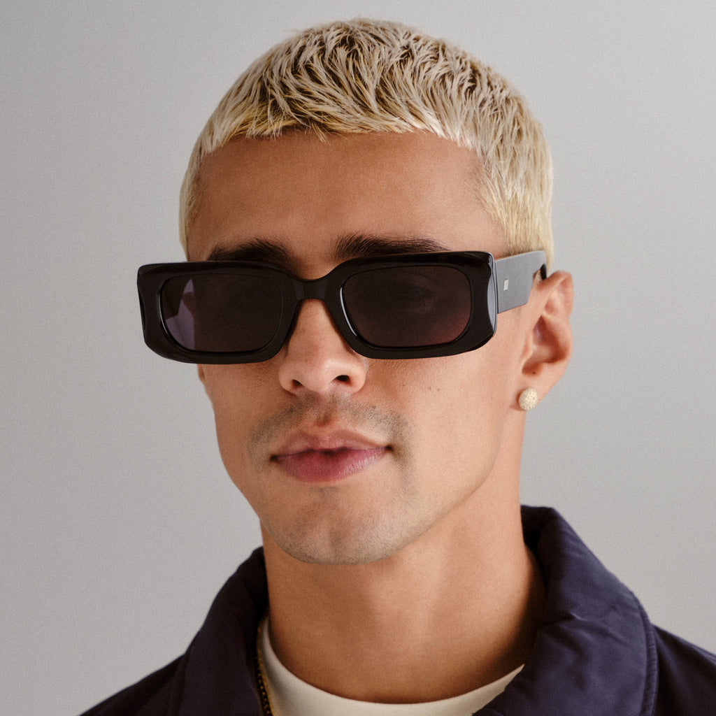 Rippled Rebel Black Uni-Sex Rectangle Sunglasses | Le Specs