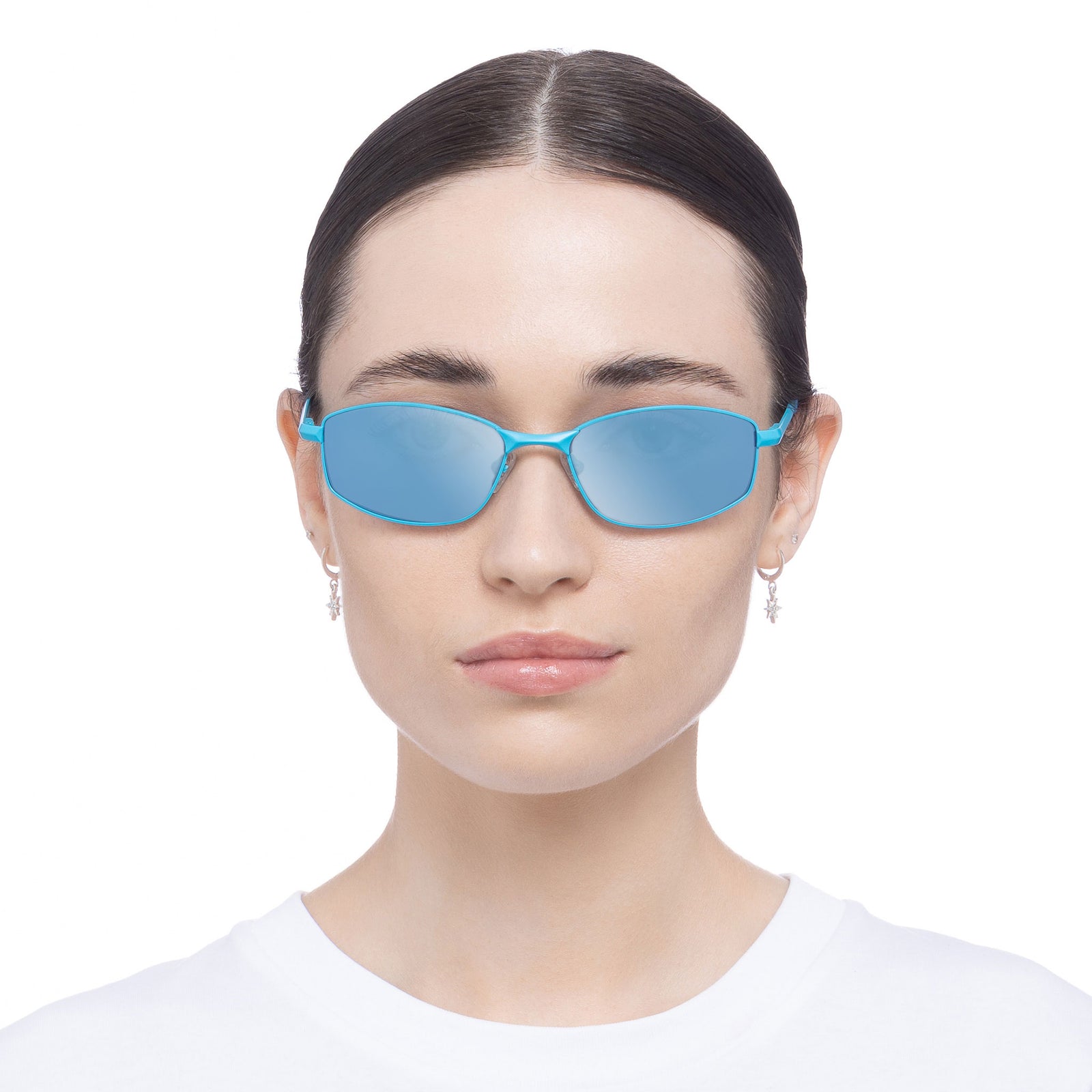 Star Beam Matte Cyan Uni-Sex Wrap Sunglasses | Le Specs