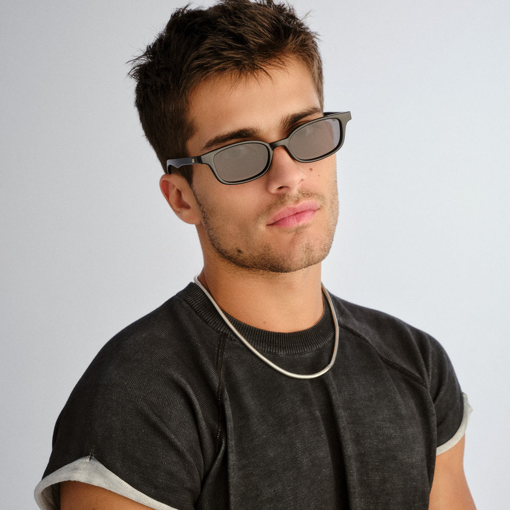 NEW LE SPECS unisex echelon rectangle small sunglasses in black Contemplation Black Uni-Sex Rectangle Sunglasses | Le Specs main image 2