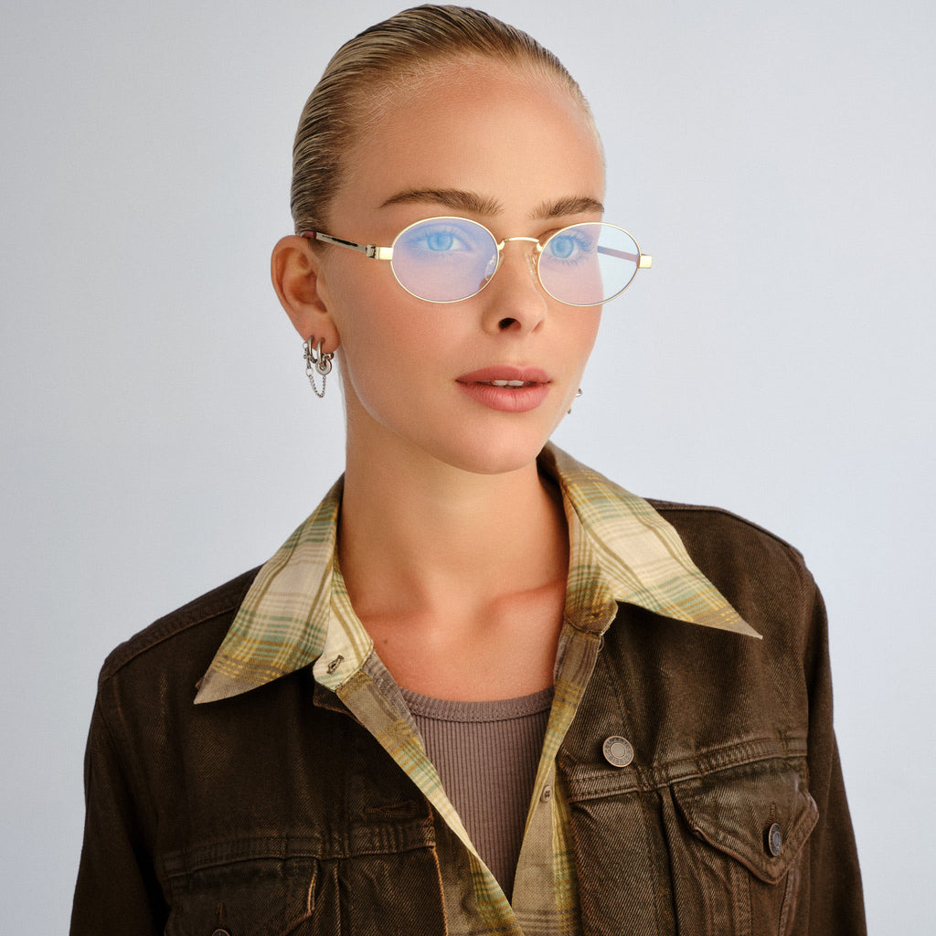 Poseidon Deux Gold Uni-Sex Oval Blue Light | Le Specs
