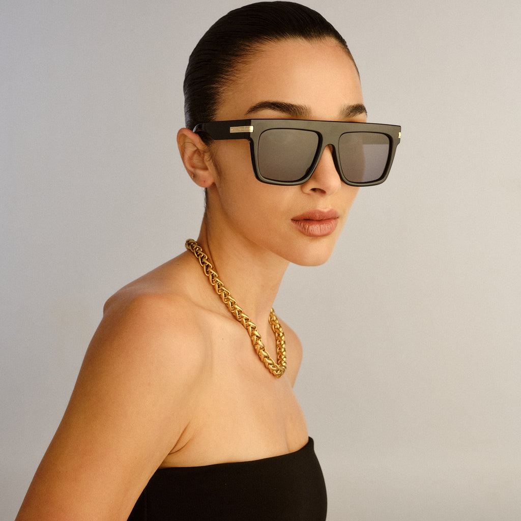 Offside Wide Fit Black Female Shield Sunglasses | Le Specs