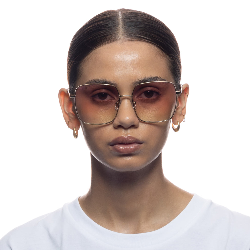 The Cherished Bright Gold Female Square Sunglasses | Le Specs