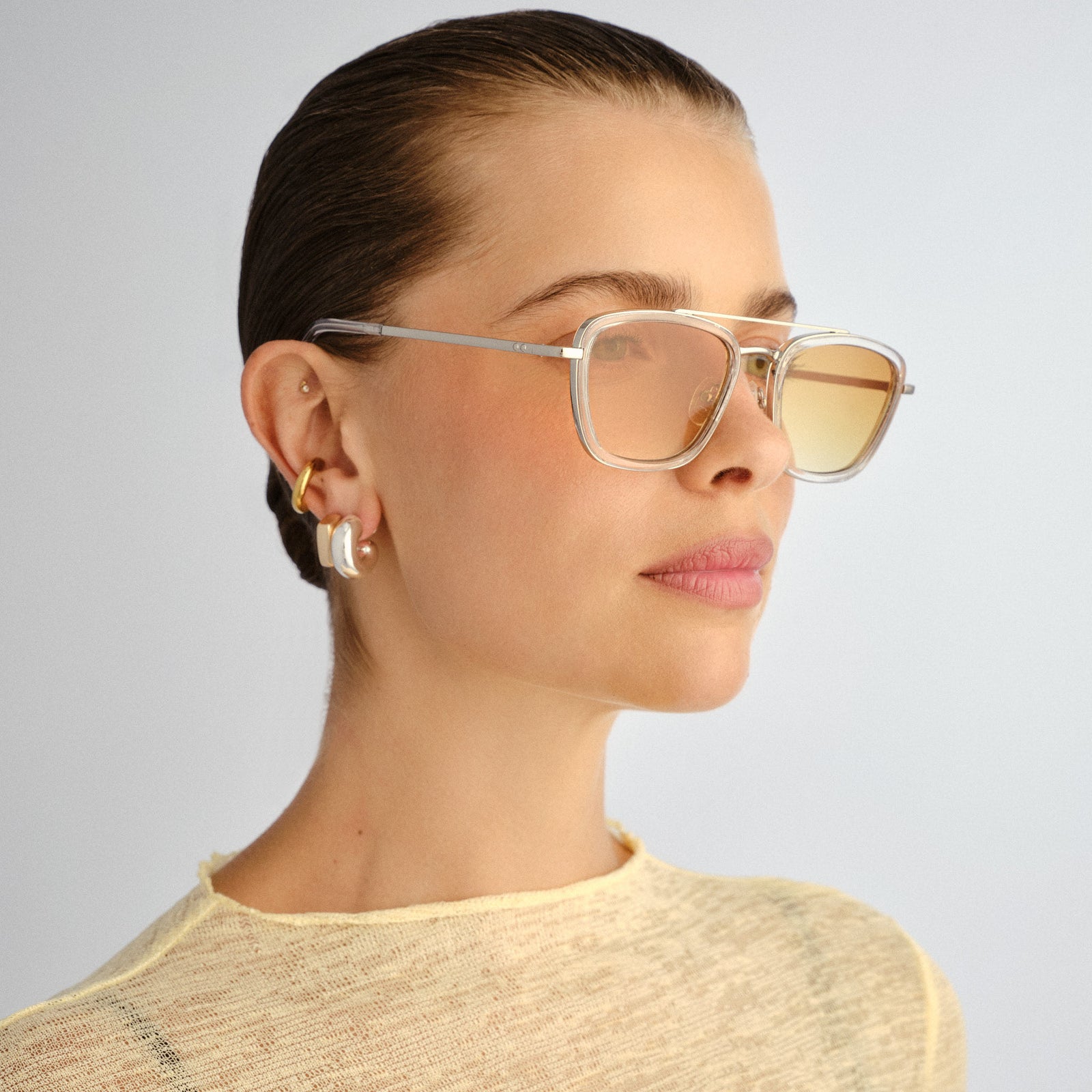 Diametric Silver Crystal Clear Uni-Sex Aviator Sunglasses | Le Specs