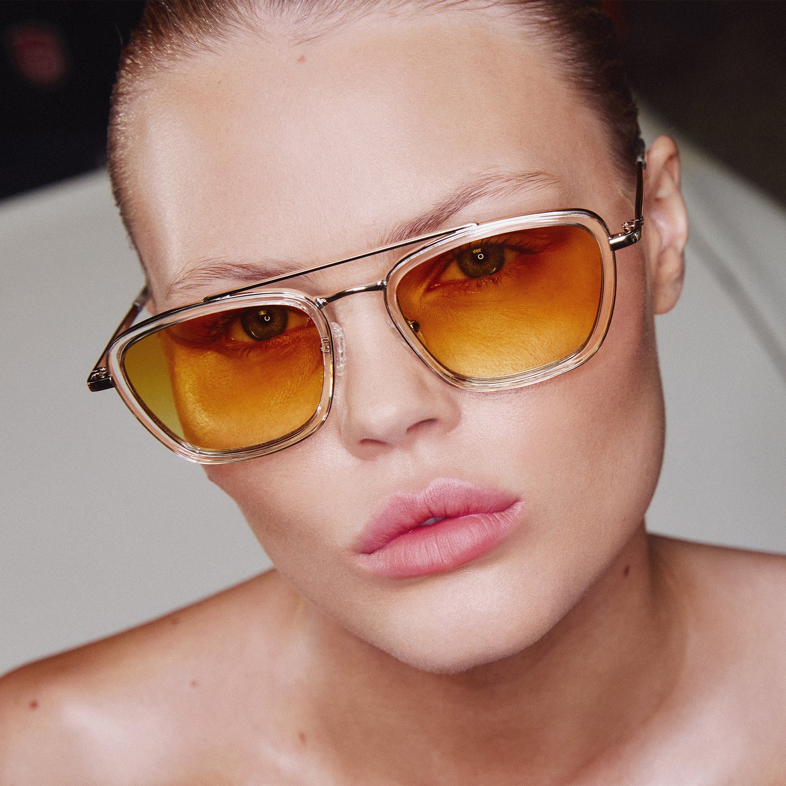 Diametric Silver Crystal Clear Uni-Sex Aviator Sunglasses | Le Specs