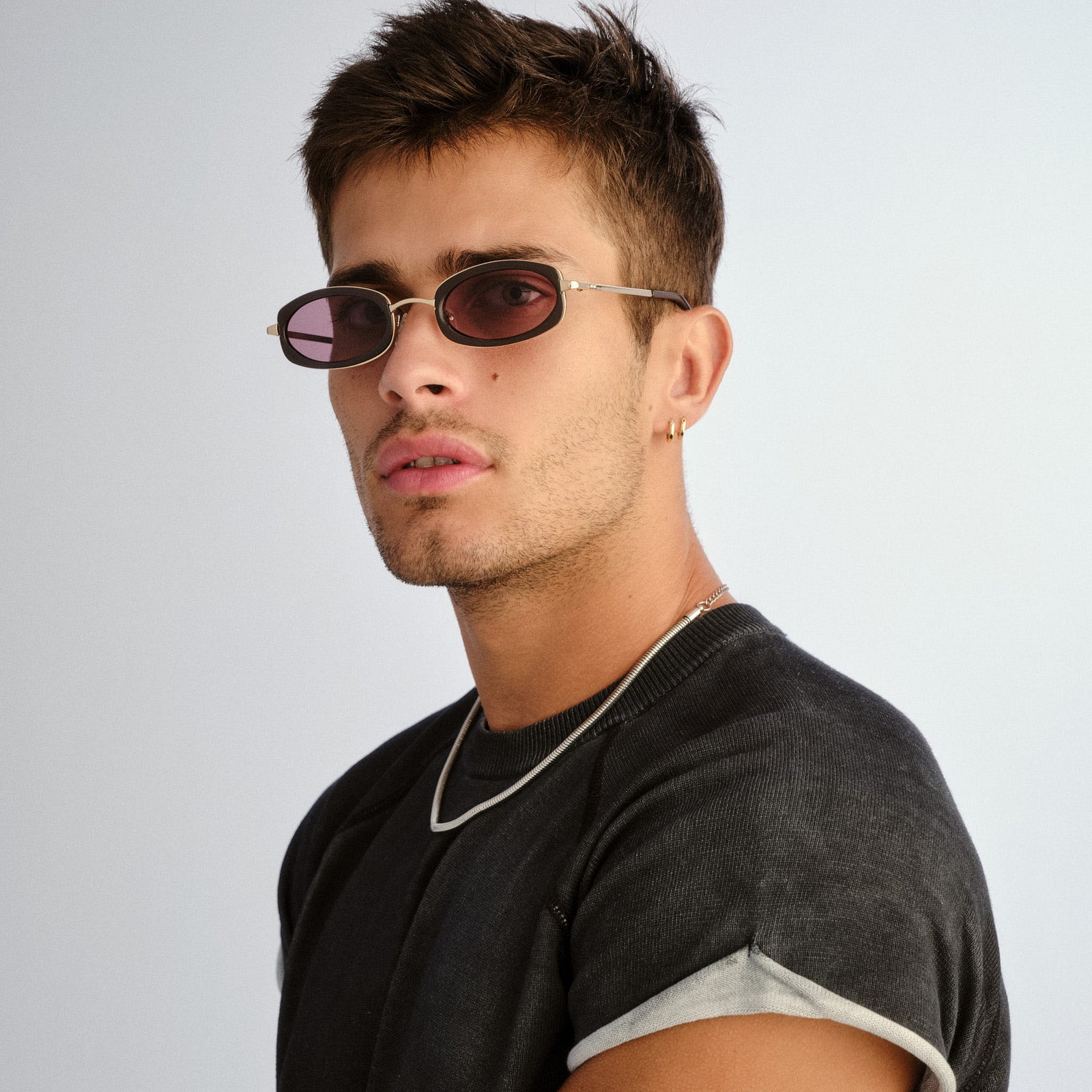 Mecharo Gold Dark Chocolate Uni-Sex Oval Sunglasses | Le Specs