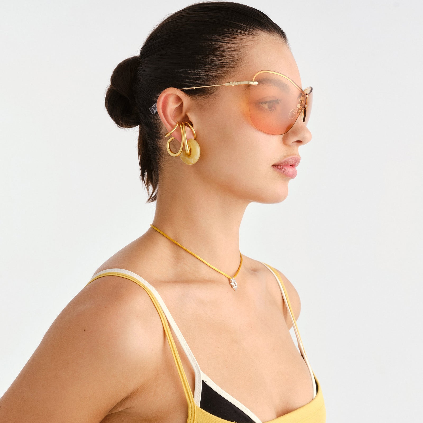 Satine Shiny Gold Female Shield Sunglasses | Le Specs