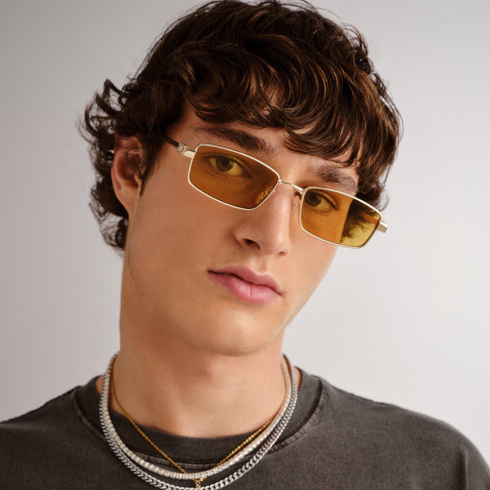 Bizarro Bright Gold Uni-Sex Rectangle Sunglasses | Le Specs