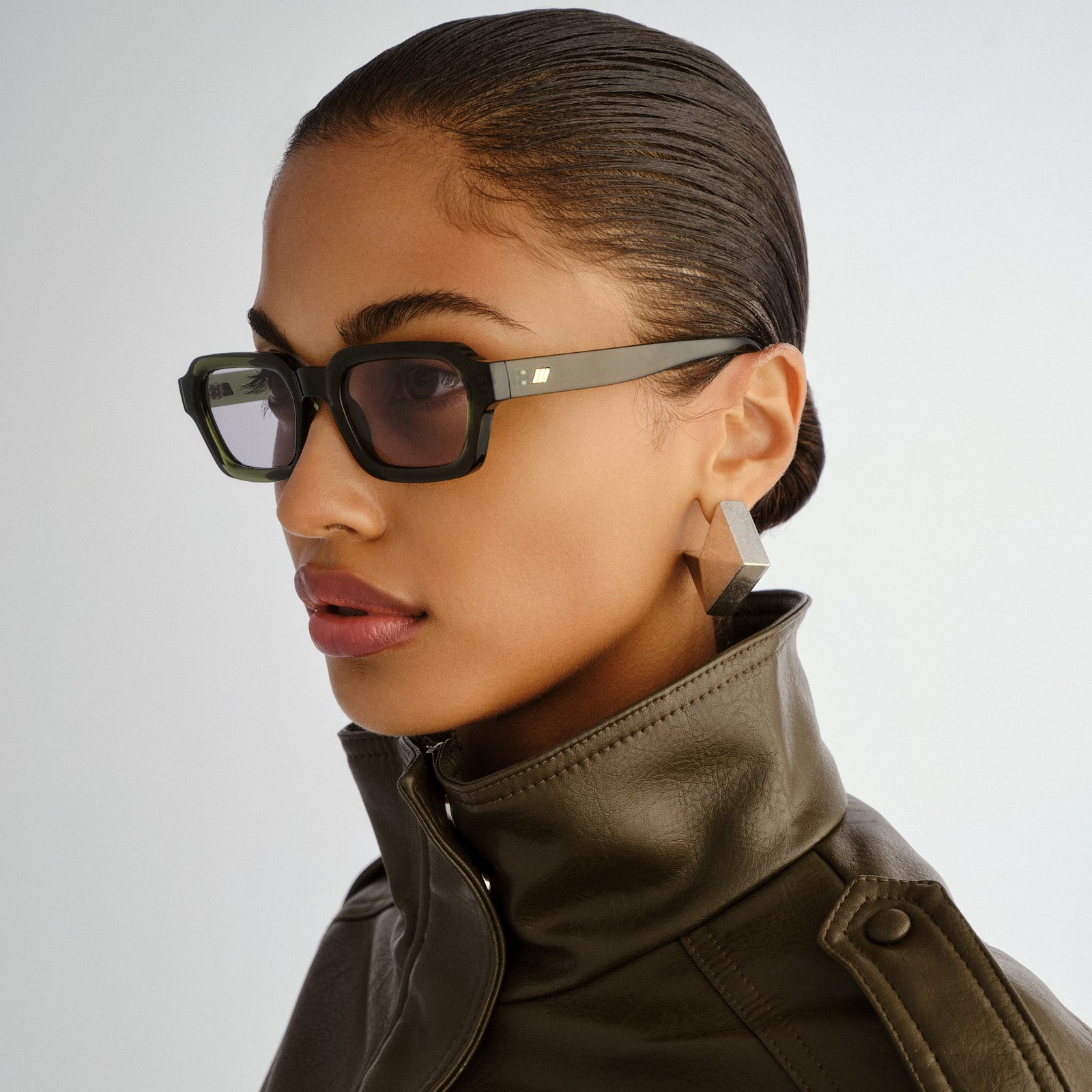 Tension + Khaki Uni-Sex Rectangle Sunglasses | Le Specs