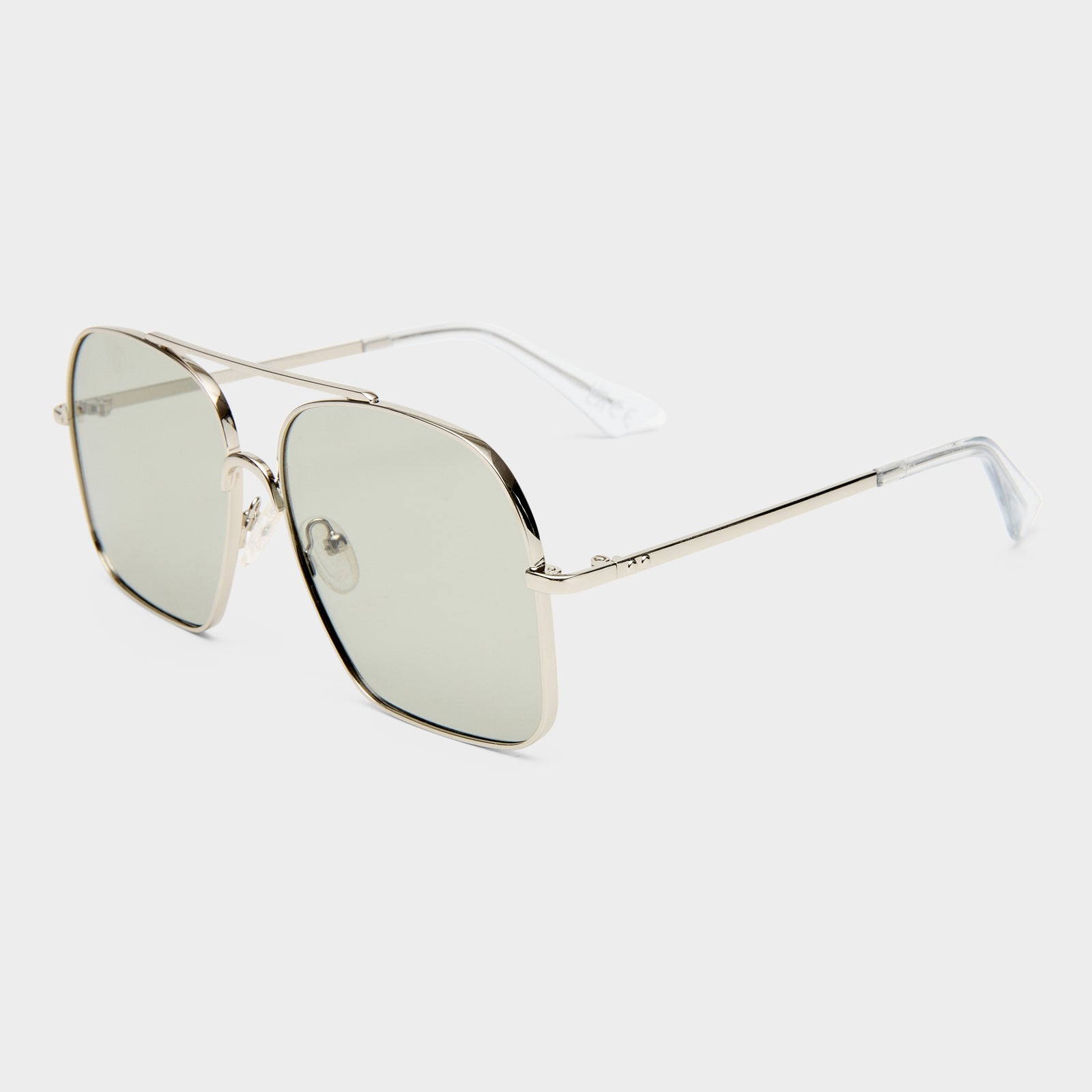 Civelle Bright Silver Crystal Clear Female Aviator Sunglasses | Le Specs