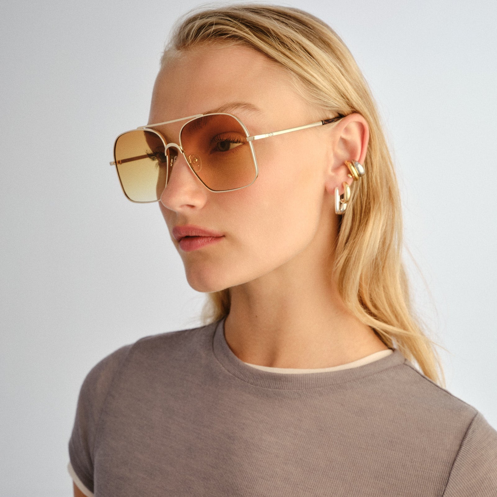 Civelle Bright Gold Tort Female Aviator Sunglasses | Le Specs