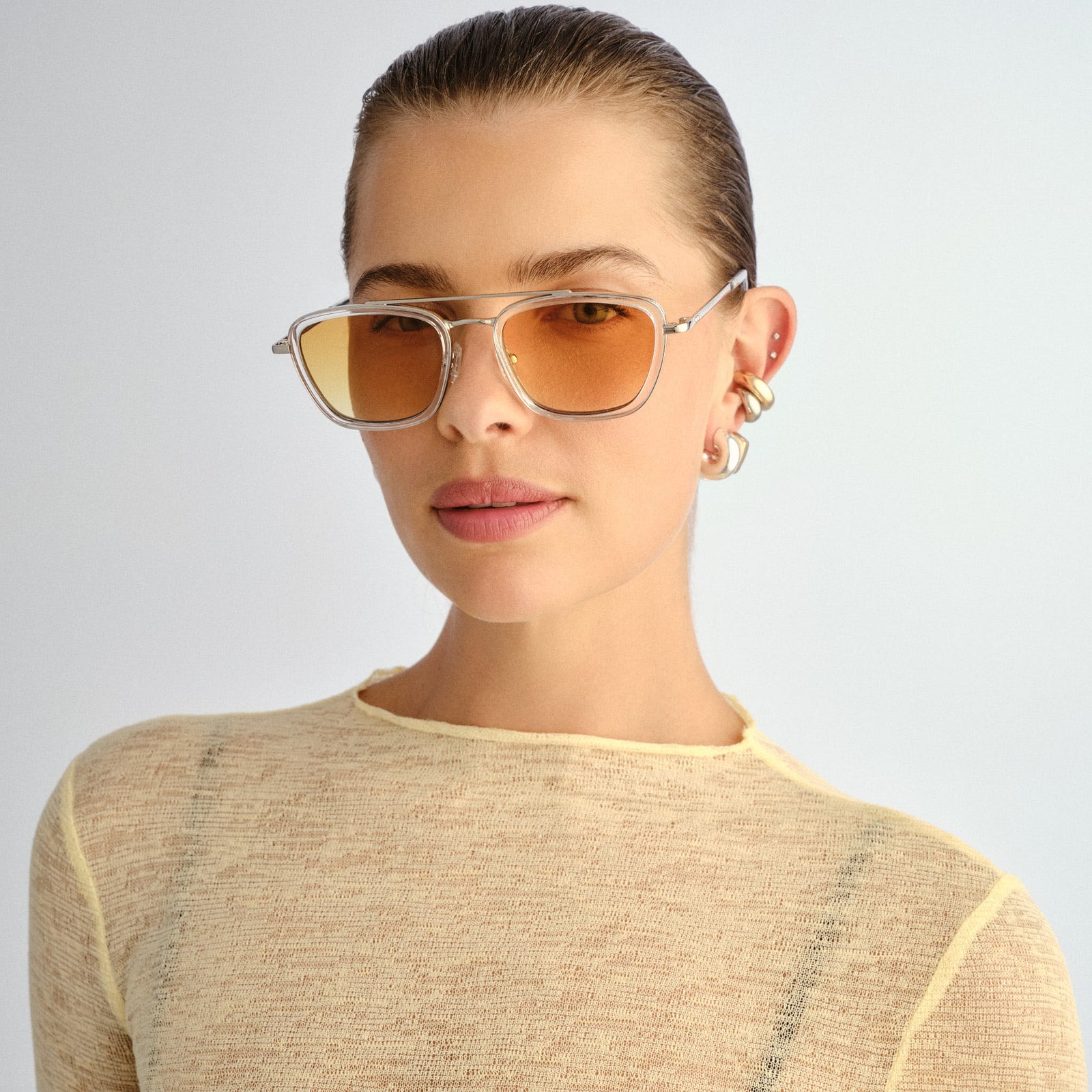 Diametric Silver Crystal Clear Uni-Sex Aviator Sunglasses | Le Specs