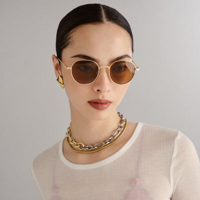 Le Specs Odyssey Gold Khaki Polarized Sunglasses EUC Odyssey Gold Uni-Sex Round Sunglasses | Le Specs main image 4
