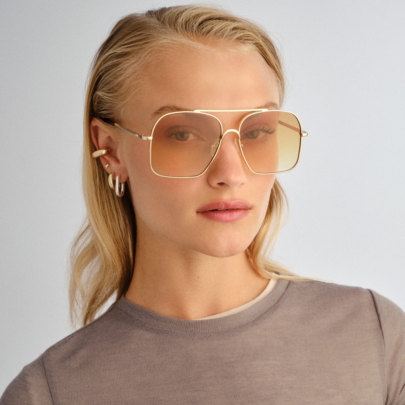 Civelle Bright Gold Tort Female Aviator Sunglasses | Le Specs