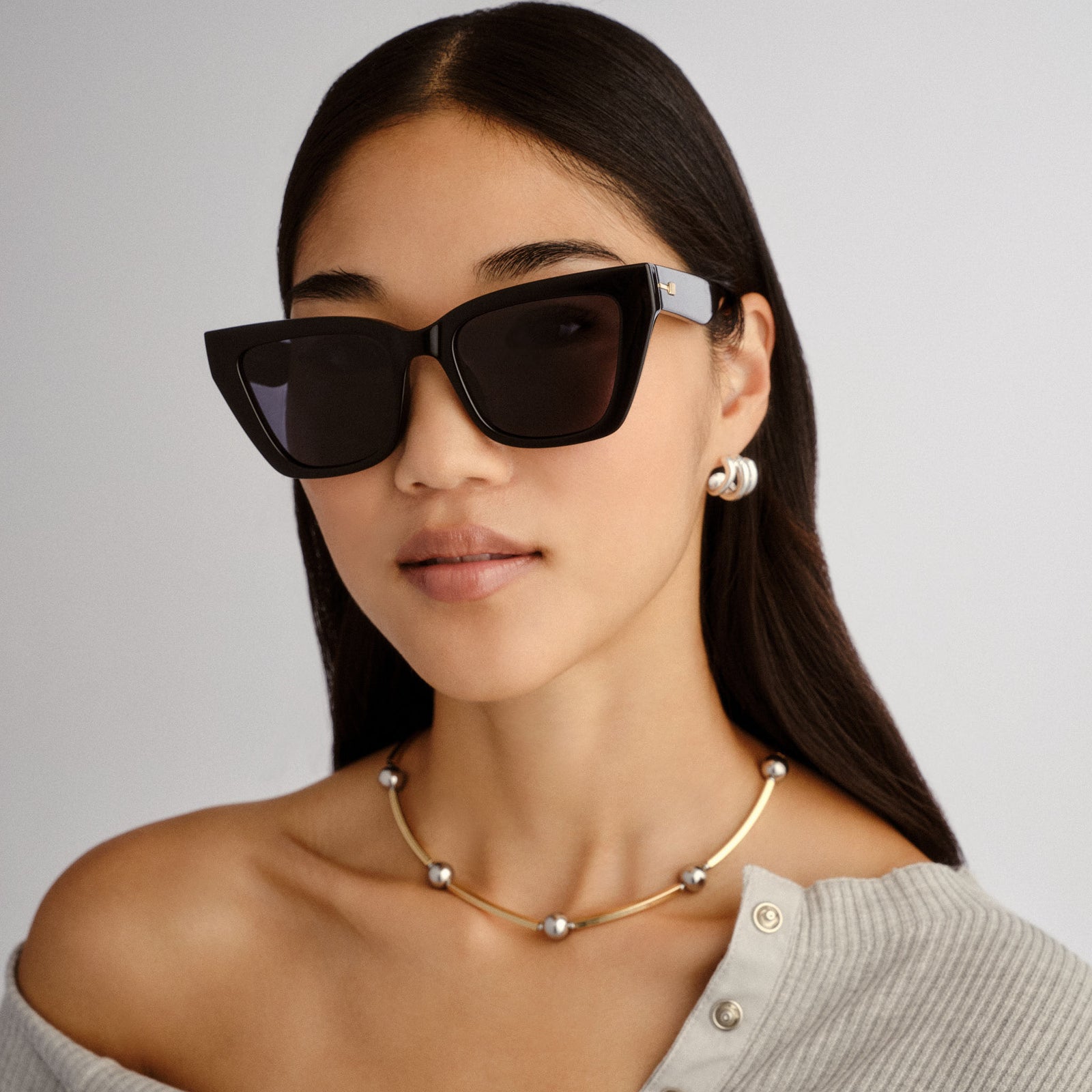 Le Coeur Black Female Cat-Eye Sunglasses | Le Specs