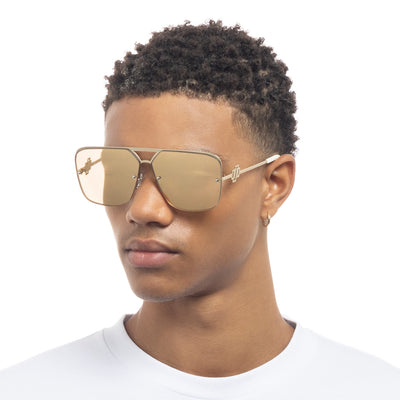 メダマデイト Metazoic Gold Female D-Frame Sunglasses | Le Specs