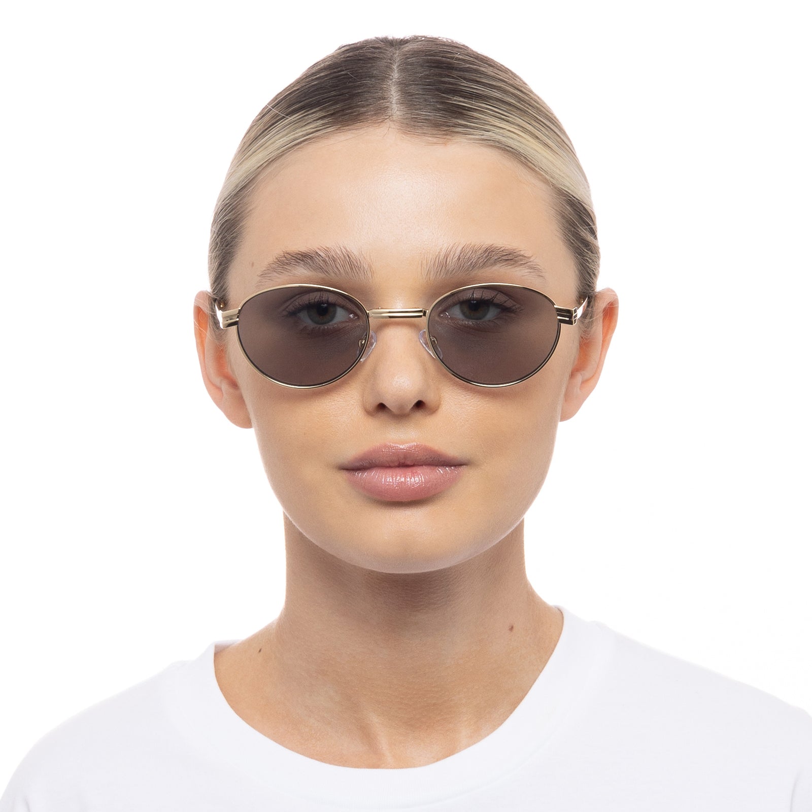 Fold 01 Bright Gold Smoke Tint Uni-Sex Oval Sunglasses | Le Specs