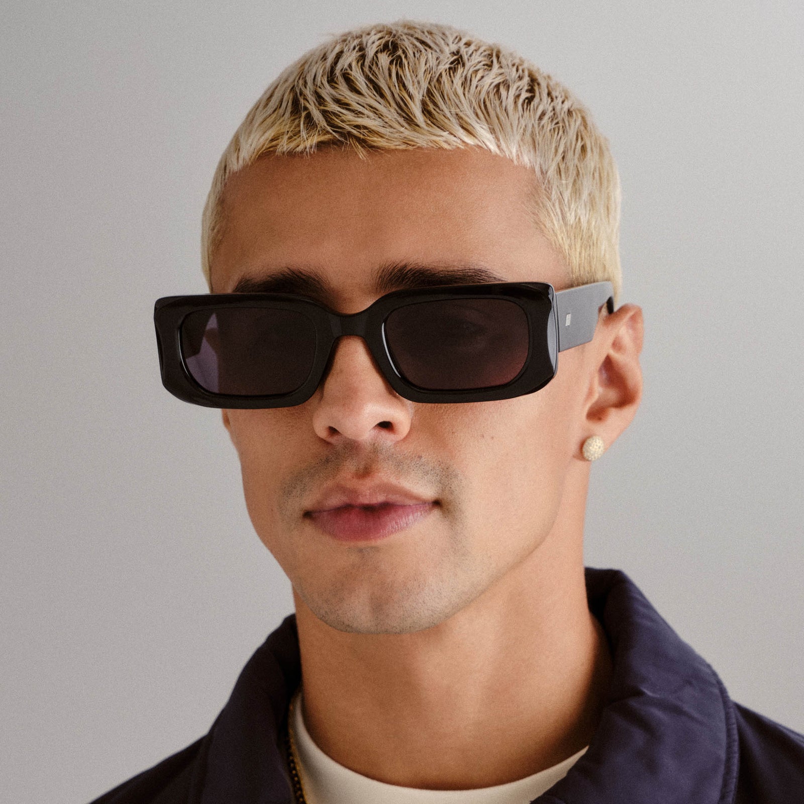 Rippled Rebel Black Uni-Sex Rectangle Sunglasses | Le Specs