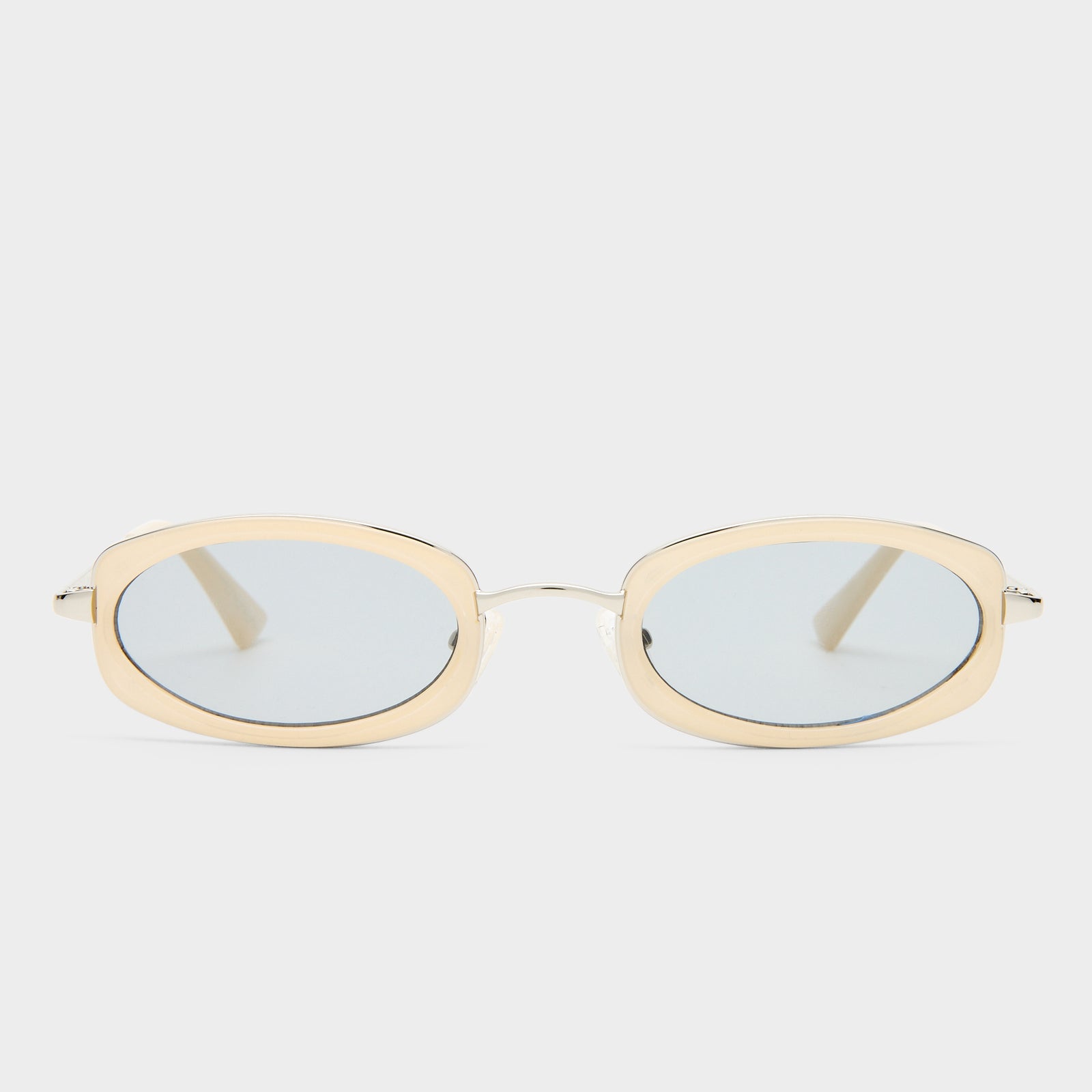 Mecharo Silver Milky Butter Uni-Sex Oval Sunglasses | Le Specs