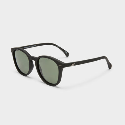 Bandwagon Black Rubber Uni-Sex Round Sunglasses | Le Specs