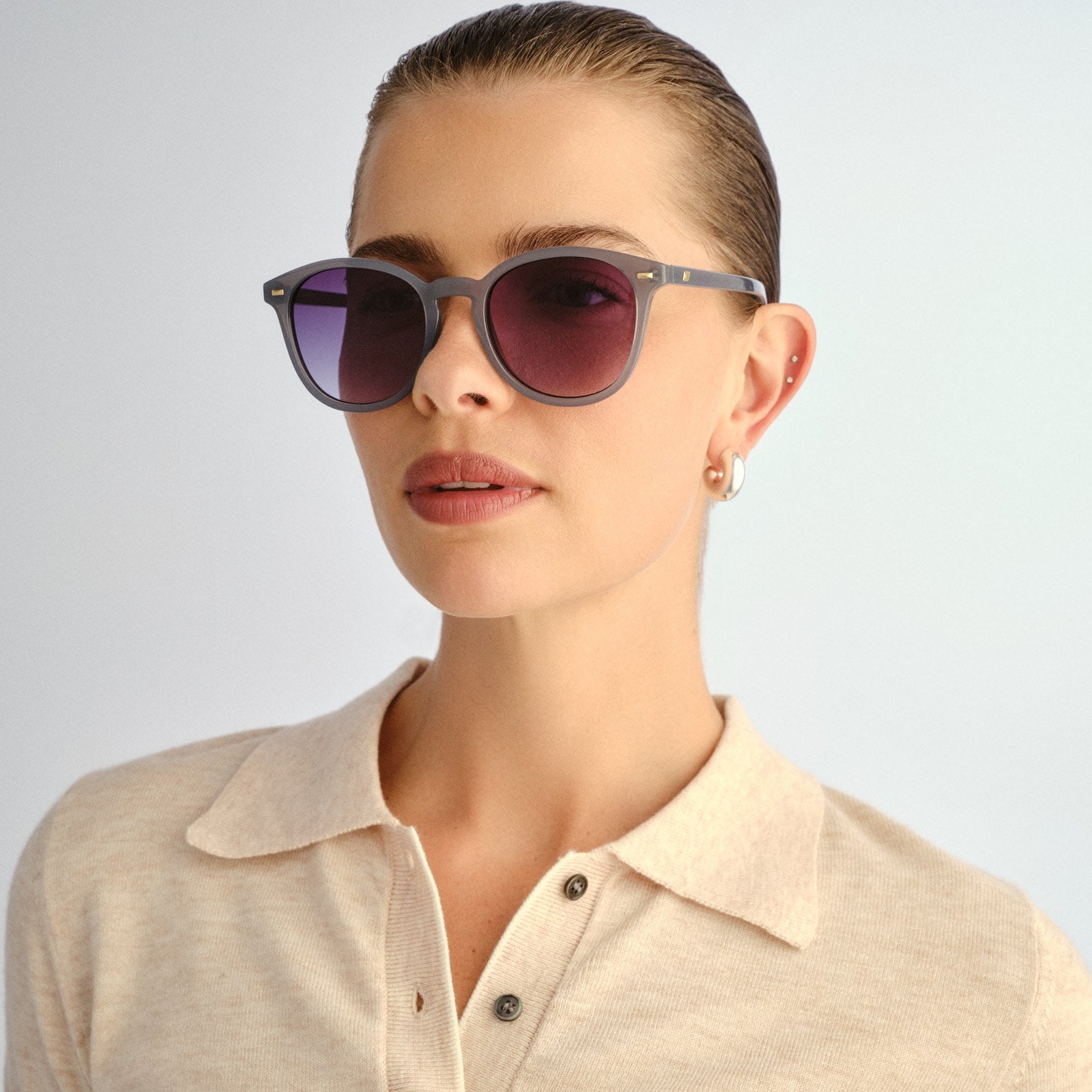 Bandwagon Slate Uni-Sex Round Sunglasses | Le Specs