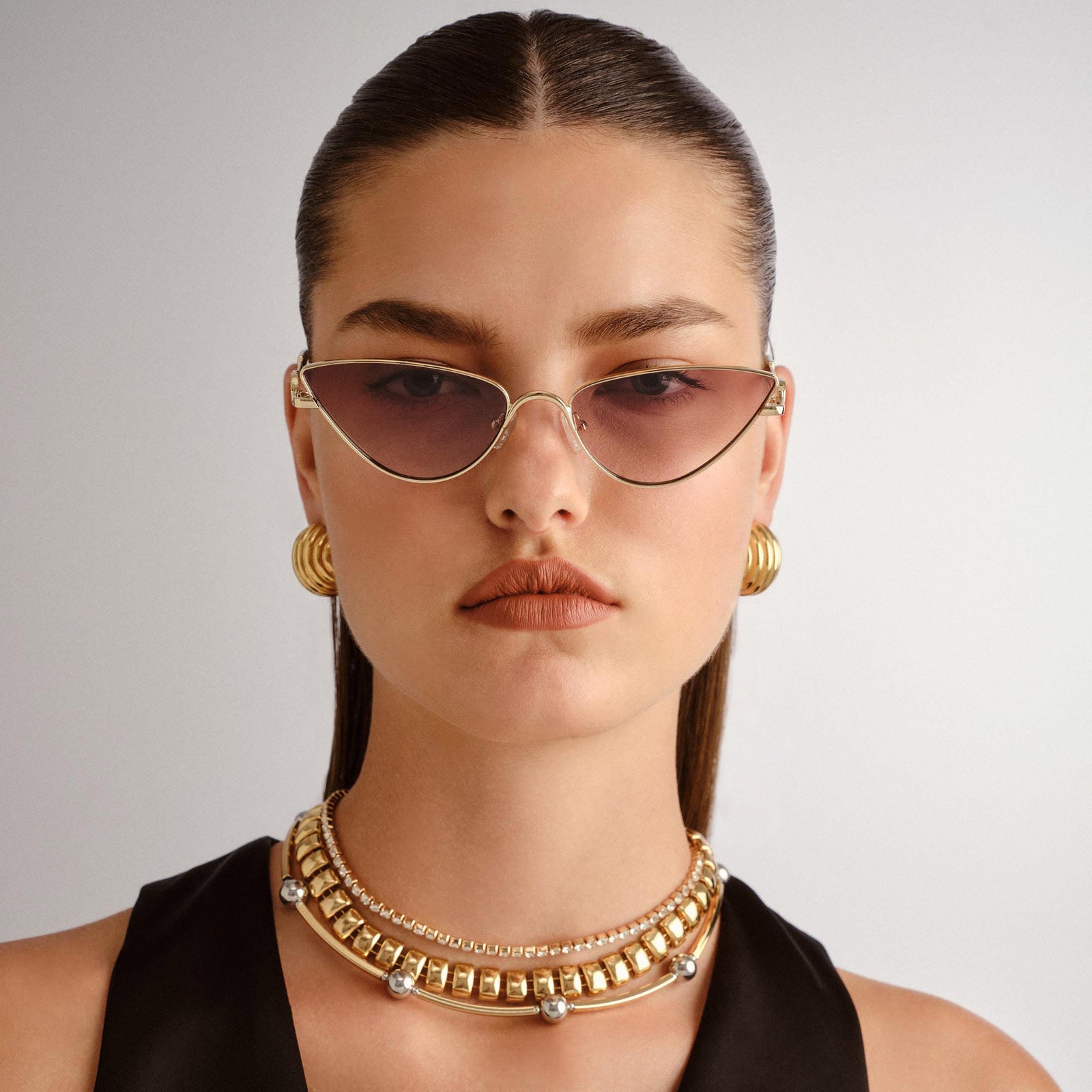 The Soiree Bright Gold Female Cat-Eye Sunglasses | Le Specs