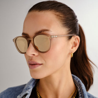 LE SPECS Bandwagon NEW Sunglasses Matte Stone Frame With Copper Mirror Lens NEW Bandwagon Matte Stone Uni-Sex Round Sunglasses | Le Specs main image 4