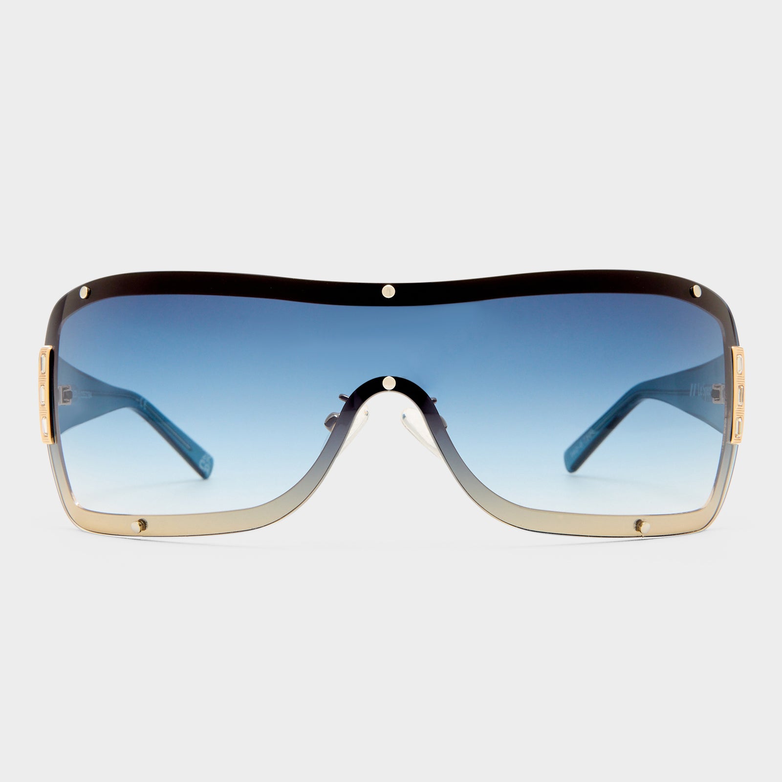 Veiled Bright Gold Midnight Blue Female Shield Sunglasses | Le Specs