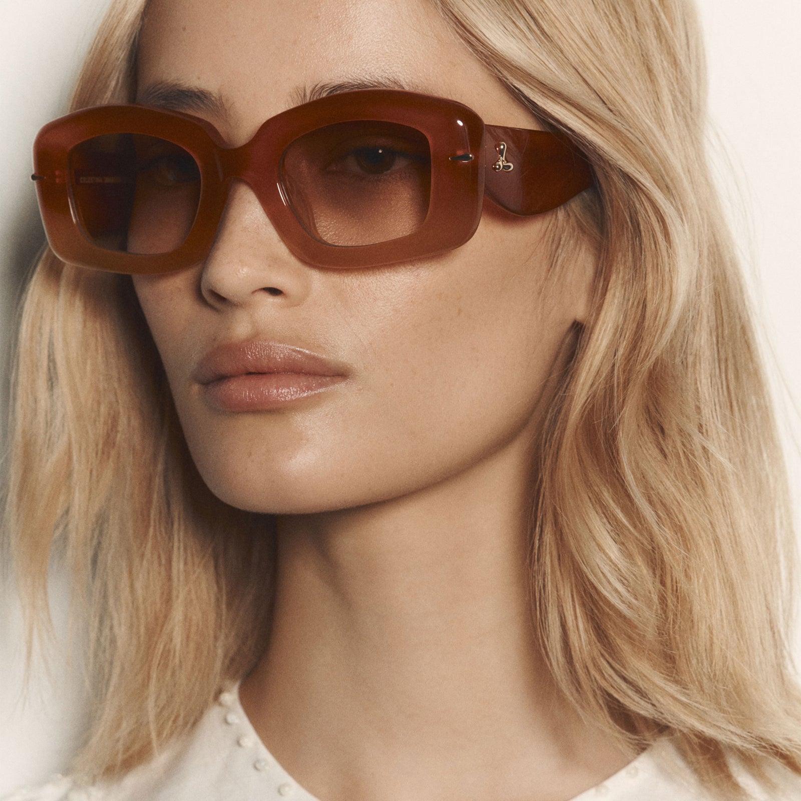 Celestina Amber Grad Female Square Sunglasses | Le Specs