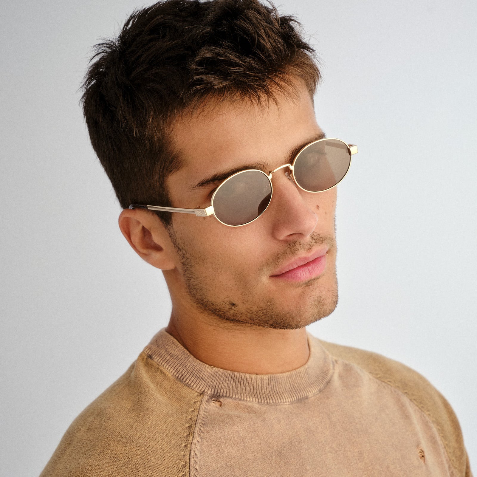 Poseidon Deux Gold Uni-Sex Oval Sunglasses | Le Specs