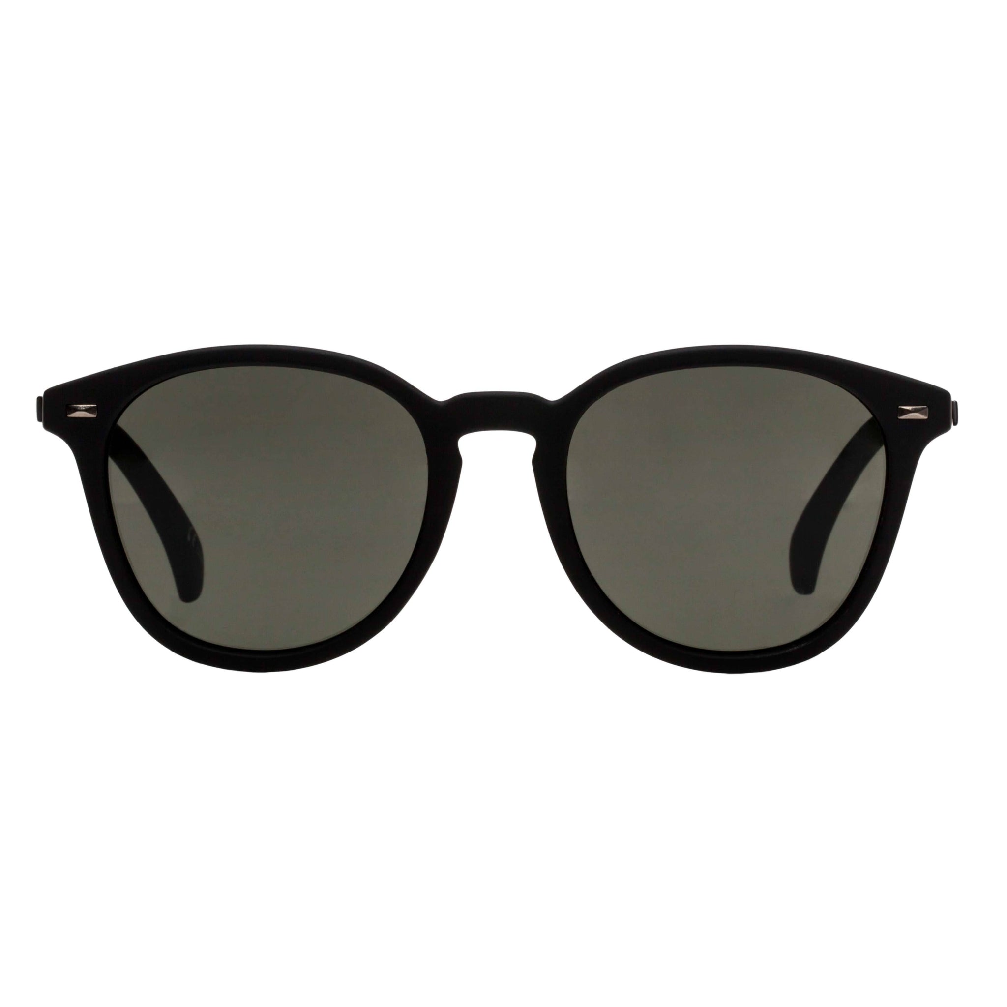 Bandwagon Black Rubber Uni-Sex Round Sunglasses | Le Specs