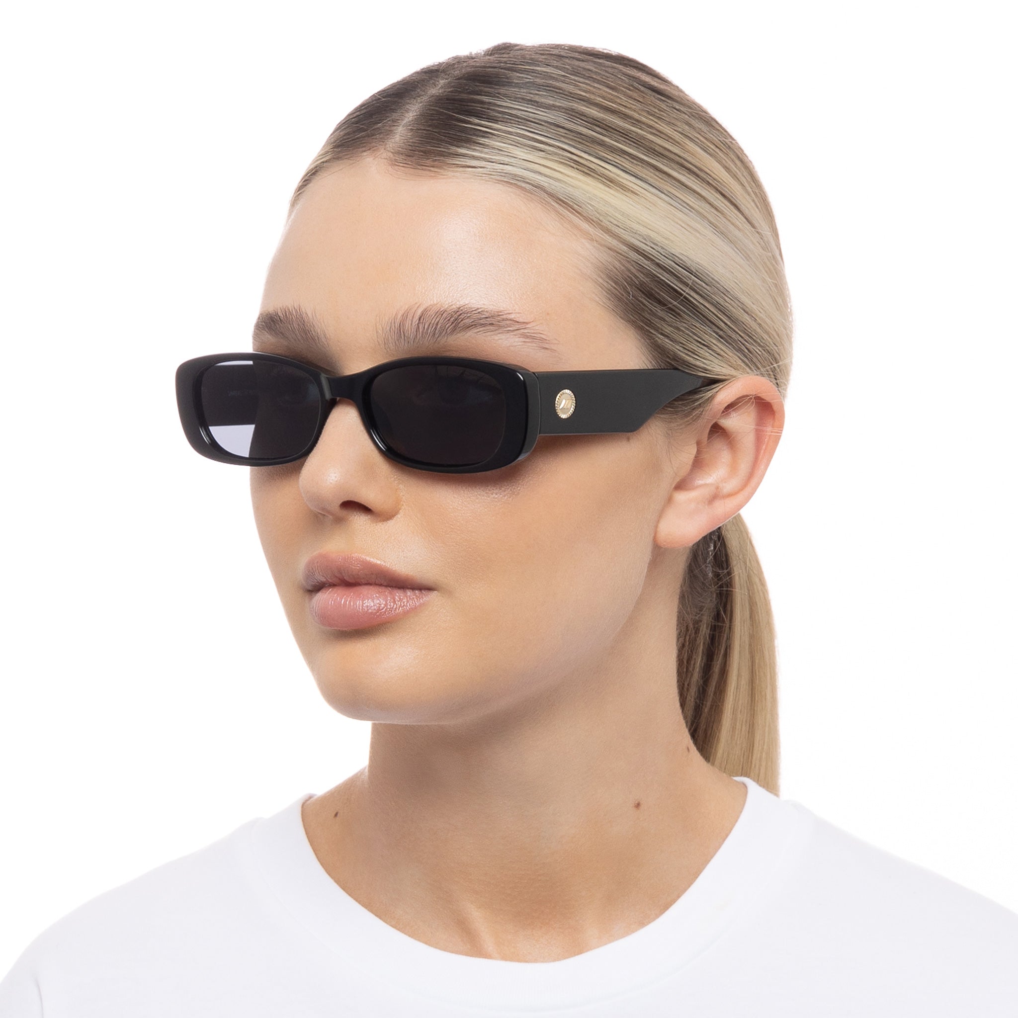 Unreal! Shiny Black Uni-Sex Rectangle Sunglasses | Le Specs