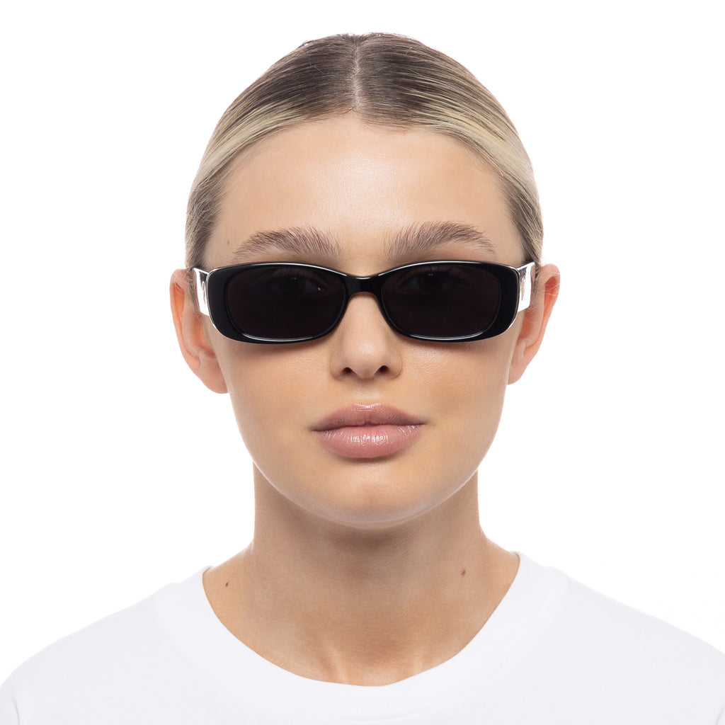 Unreal! Shiny Black Uni-Sex Rectangle Sunglasses | Le Specs