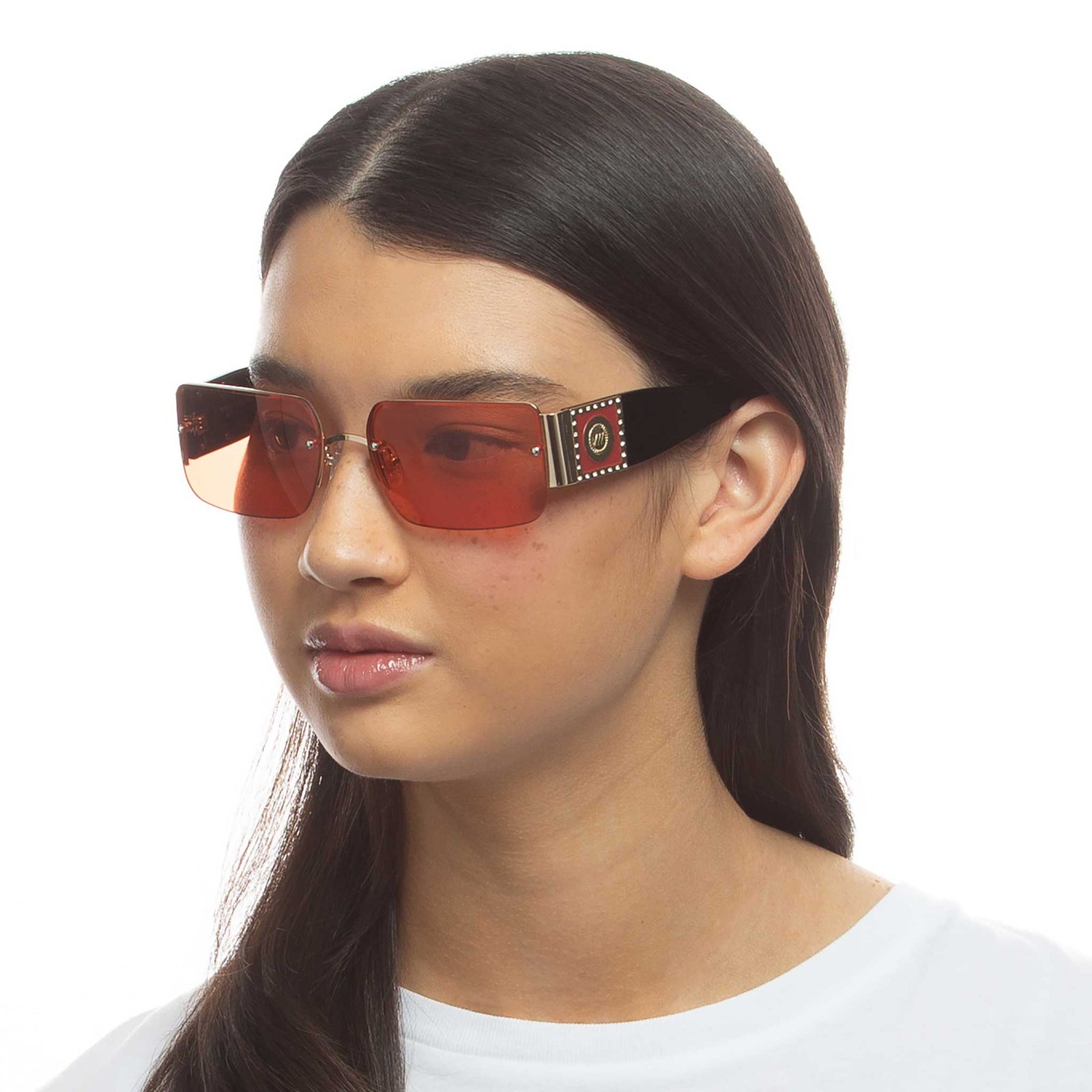 Gold Anagram-logo square-frame metal sunglasses