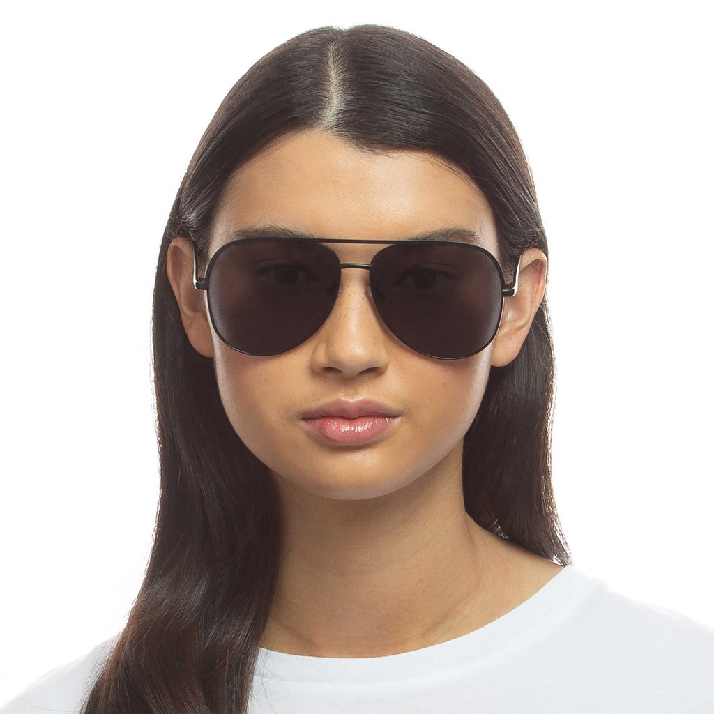 Hey Bby Matte Black Polarized Women's Aviator Sunglasses | Le Specs