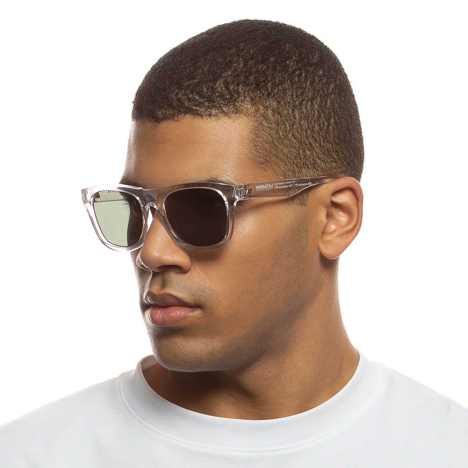 Clear Oversized Acetate Square Tinted Sunglasses with Green Sunwear Lenses  - Parr